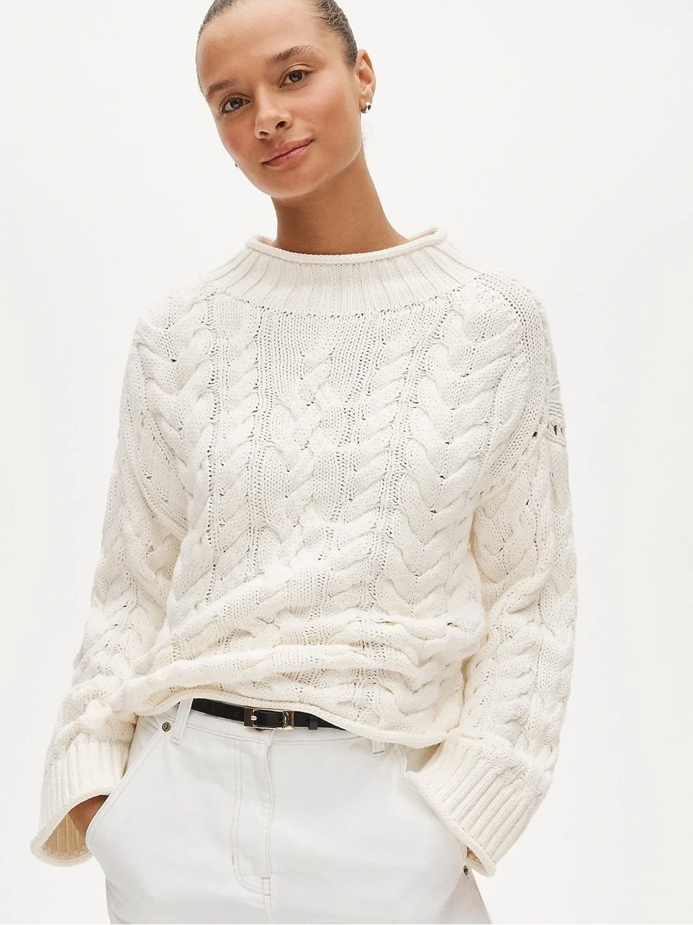 J. Crew 2025 Rollneck™ cable-knit sweater in Ivory Size Large NWT